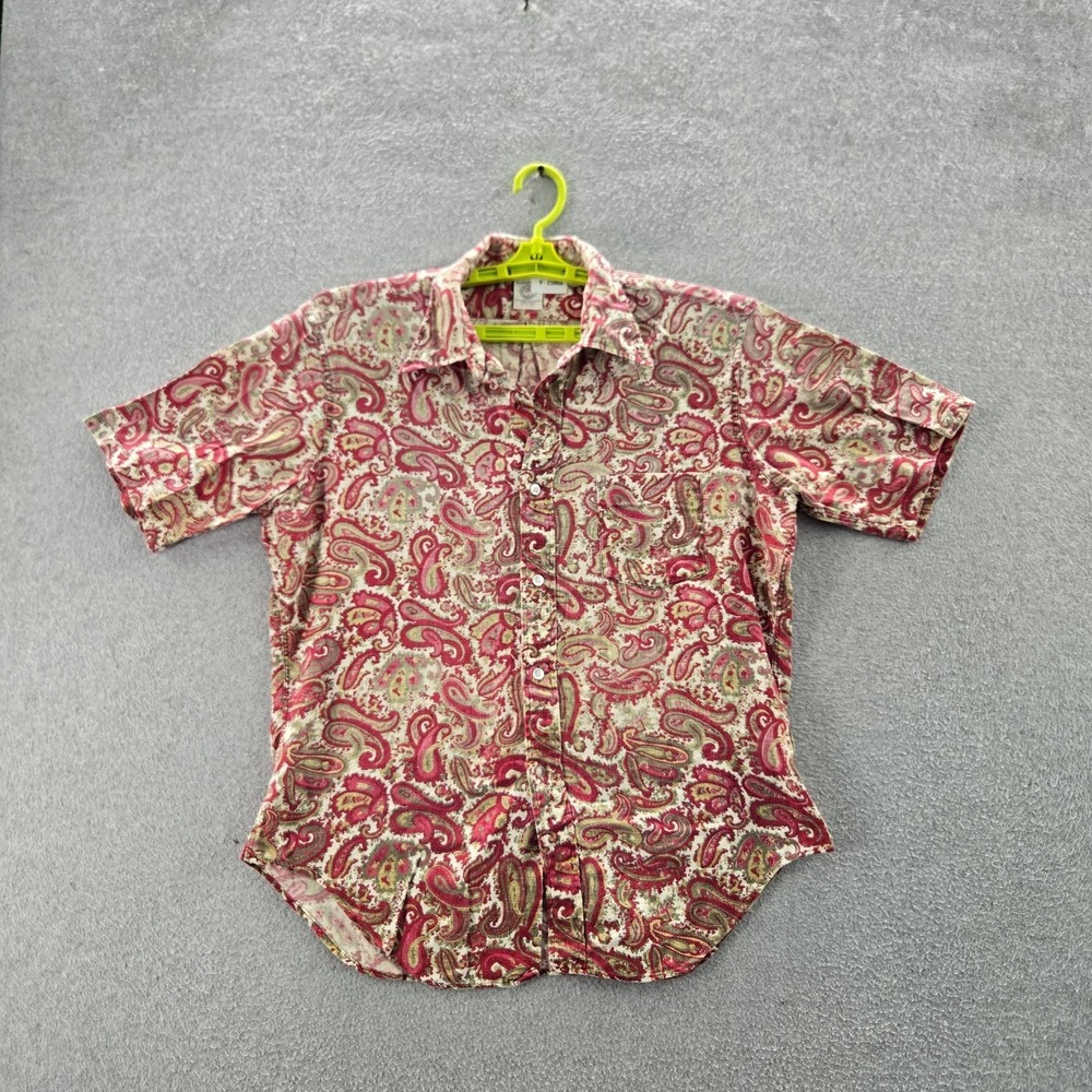 VINTAGE Arrow Men Button Up Shirt 15.5 Red 50s Paisley Cum Laude READ